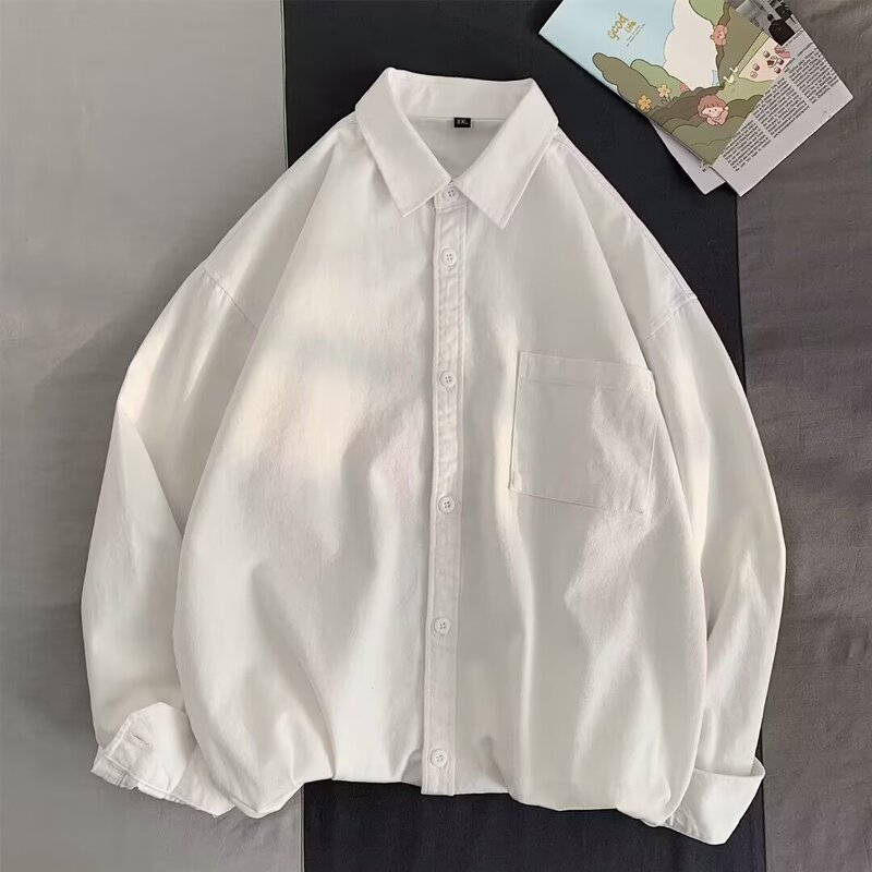 Men's Long-Sleeve Shirt Pure Cotton Top Autumn Japanese Style Loose High-End Shirt Casual Versatile Shirt Jacket Trendy