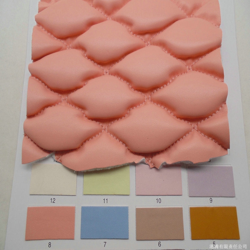 车线皮革 凸出 四角形泡泡 鼓 菱形海绵丝 格子车缝革 绣花网格