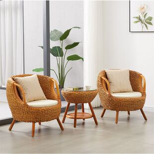 Rattan Chair Balcony Small Table and Chair Leisure Rattan Chair Single Backrest Chair Coffee Table Combination Rattan Chair Living Room Home Floor-Standing