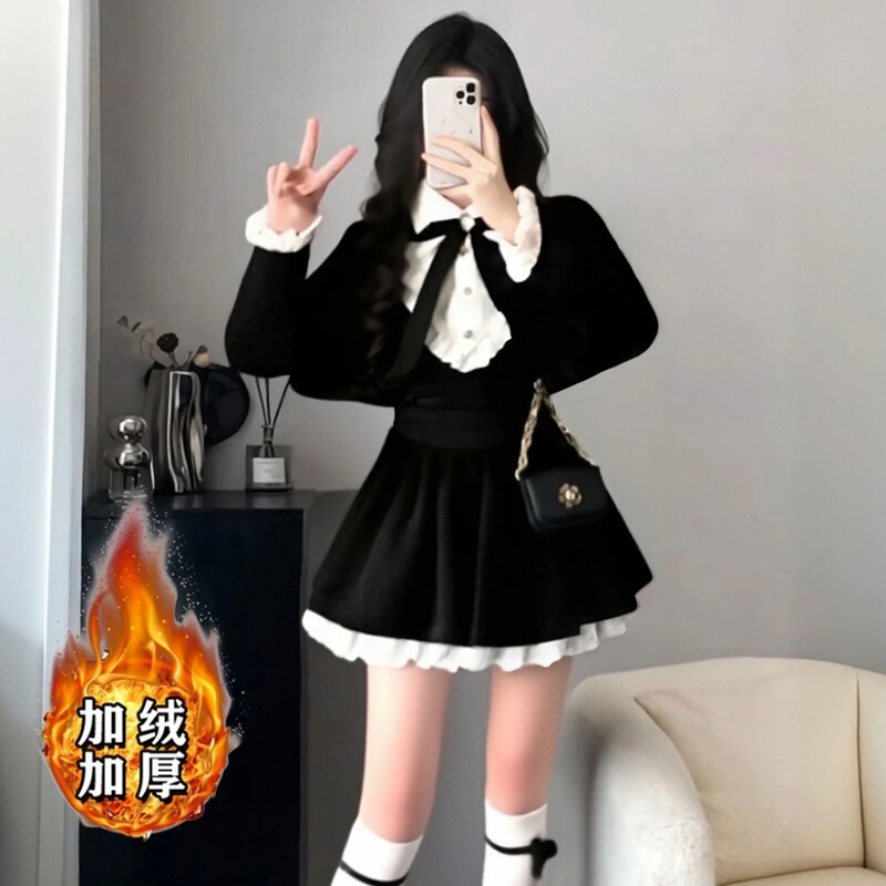 Miu Style Rich Girl Dress for Women Autumn and Winter High-End Birthday Princess Puffy Skirt Cape Shawl Set
