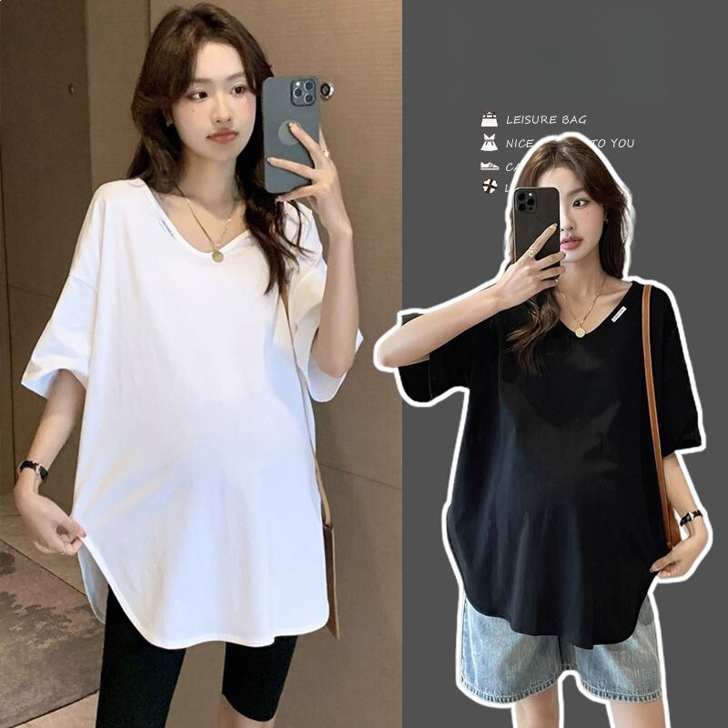 Spring and Summer Maternity Short-Sleeved T-Shirt for Women, Summer 2026 New Style, Loose-Fitting Top That Covers the Belly and Does Not Show Pregnancy, V-Neck Casual Maternity Wear