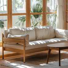 北美黑胡桃实木日式现代简约北欧客厅小户型白蜡木布艺沙发三人位