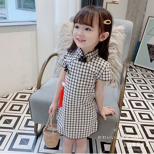 Girls' qipao dress  new summer wear little girl summer style Hanfu Tang suit children stylish one-piece dress 5599