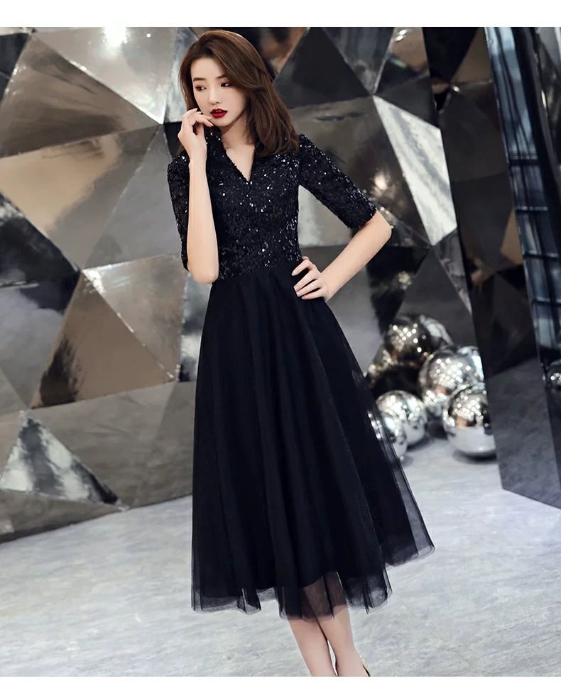 ​​Elegant Black Cocktail Dress – High-Waisted A-Line Midi Dress With Cap Sleeves & Back Zipper ( Date Nights Office-to-Evening Transitions)​​_ecoleips.com