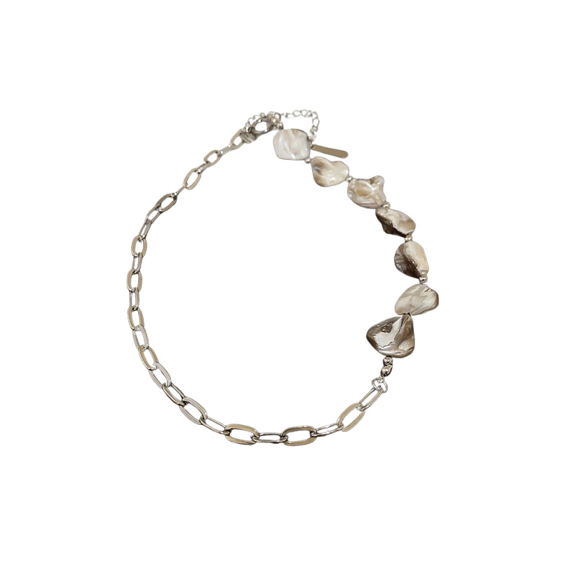 Cadena de concha de metal, costura, pendientes, pulsera, juego de collar, cadena de clavícula fresca pequeña, estilo de vacaciones, joyería de alta calidad