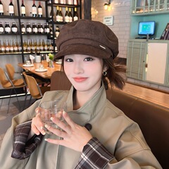 2025新款日系复古贝雷帽女春秋氛围感大头围显脸小画家帽报童帽