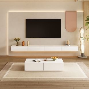 Cream Style Suspended Tv Cabinet Modern Simple Small Apartment Living Room Suspended Wall-Mounted Tv Wall Coffee Table Combination