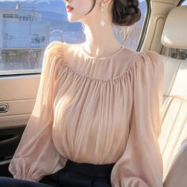 法式设计感气质木耳边上衣女2025春季超好看独特漂亮收腰雪纺衫潮