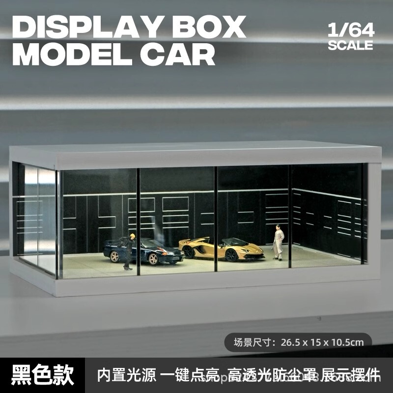Collector's 1:64 Miniature Scene Car Model Display Hall Alloy Car Model Display Storage Street Scene Gift with Lighting