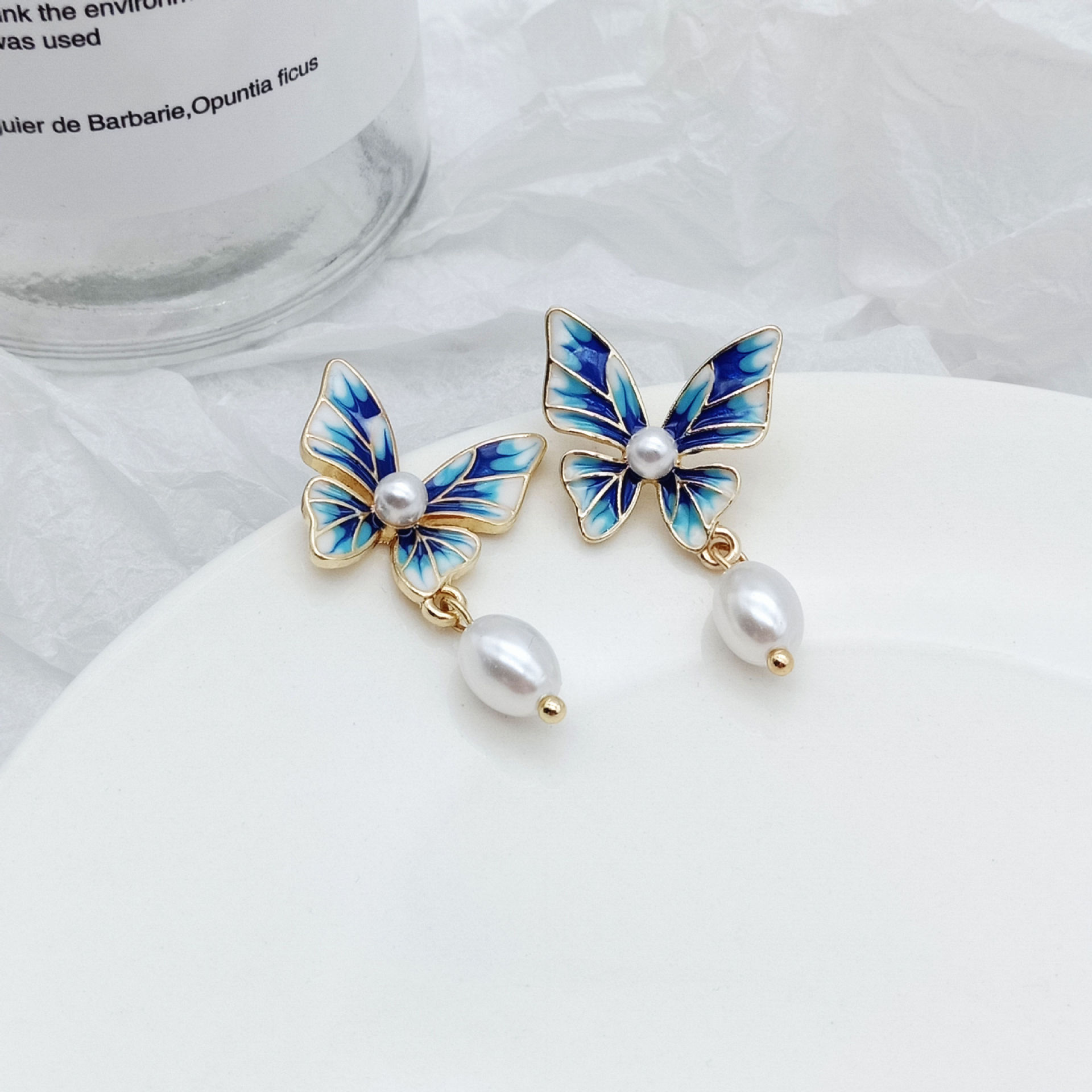 Butterfly Alloy Inlay Artificial Pearls Earrings