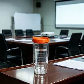 耐高温安全双层塑料咖啡杯透明螺纹内胆吸管杯食品级防漏户外便携