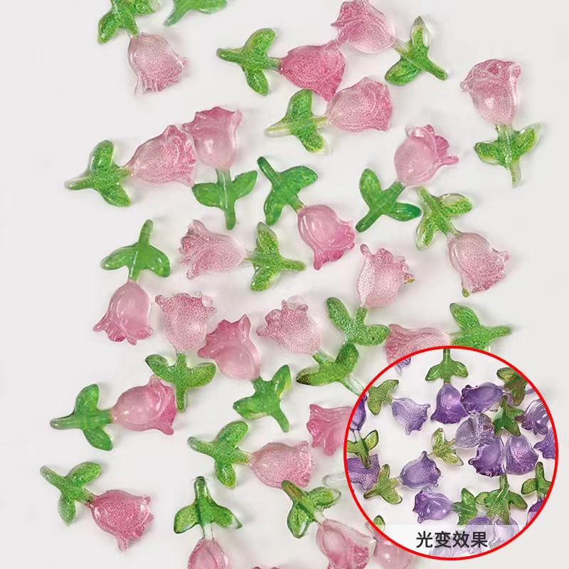 Red popularidad tulipán joyas de manicura luz nocturna tulipán resina tridimensional DIY accesorios de uñas