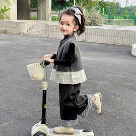 女童2025春秋马甲套装秋装新款韩版洋气儿童秋季背心三件套图片色