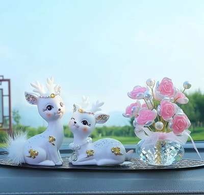 Women – Car ornaments - white-diamond-deer-pink-rose-crystal-base-small-leopard-pad-glue-10