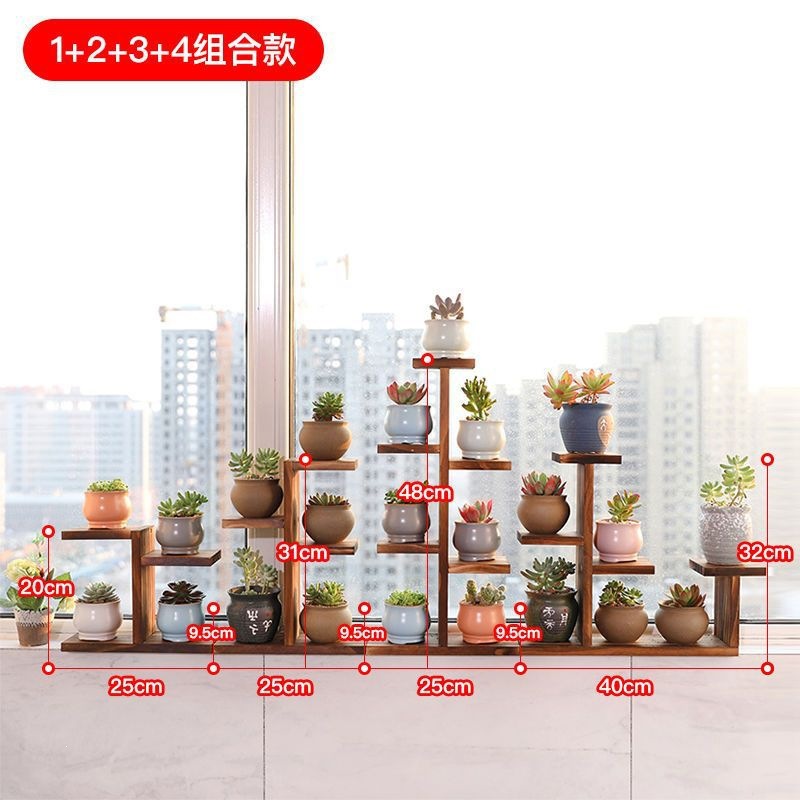Fábrica directa de madera sólida flotante estante de flores multicapa sala de estar interior estante de flores de escritorio pequeño balcón estante de maceta de flores