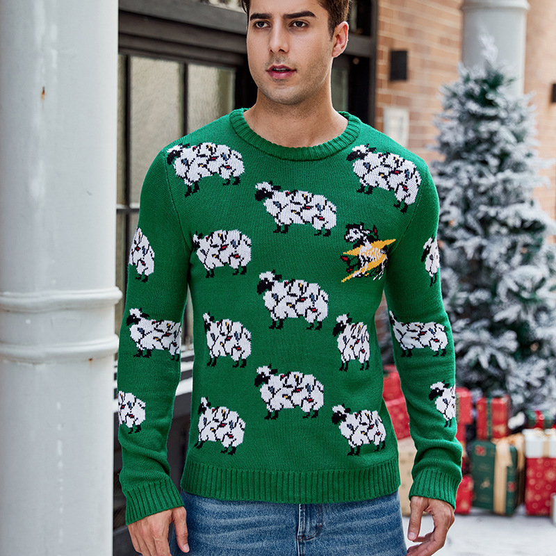Cross-Border Export Alpaca Jacquard Long-Sleeved Christmas Sweater Men's 2025 Autumn and Winter New Casual Pullover Knitted Sweater