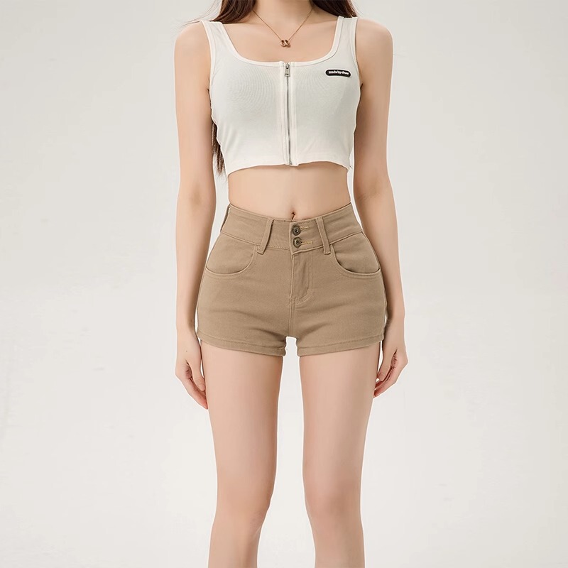 khaki Straight Leg Jeans Women's Summer Casual Pants Spice Girls Slim Hip Shorts High Waist Pants A- shaped Hot Pants khaki Straight Leg Jeans Women's Summer Casual Pants Spice Girls Slim Hip Shorts High Waist Pants A- shaped Hot Pants