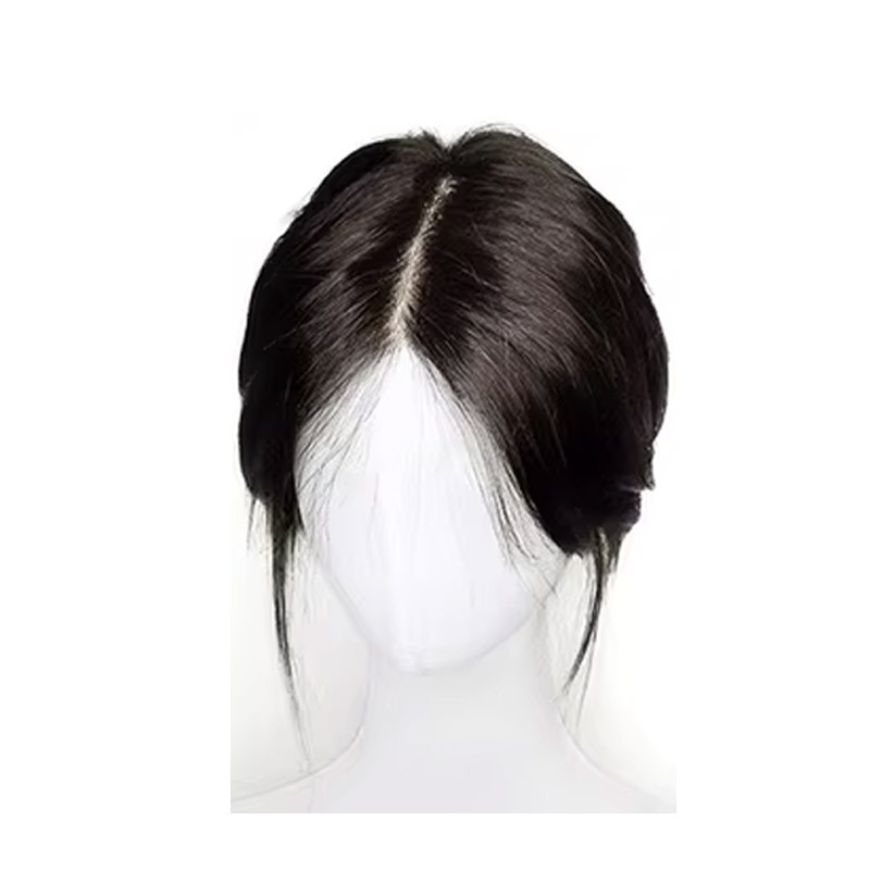 Perruca de cabello verdadero total Perruca de cabello de cráneo alto Perruca de cabello de mujer Cantidad de cabello de ocho caracteres cubierta de cabello blanco de la parte superior Bloqueo de cabello falso franja