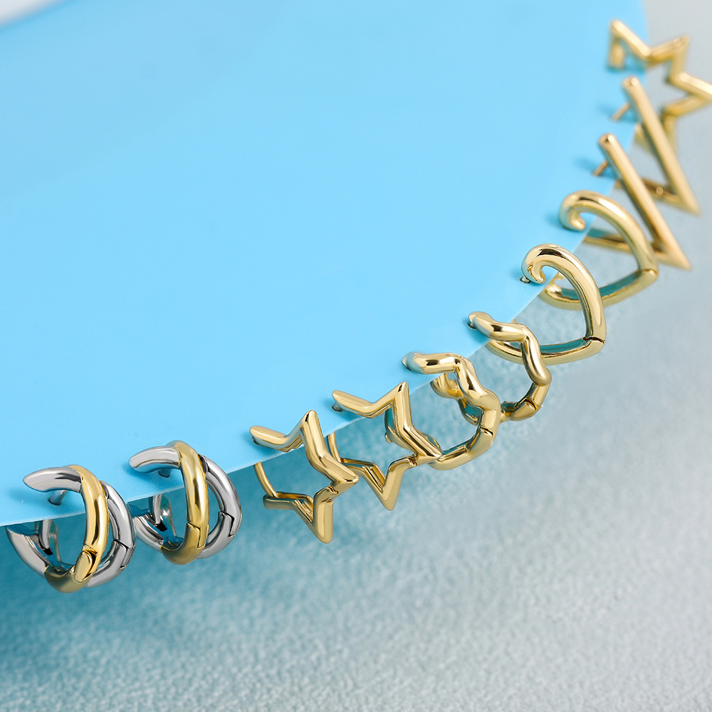 7g Weight Alloy Ear Needle Material Earrings Classification 1 Pair Quantity Casual, Street Occasion Alloy Material Pentagram, Geometric, Heart Shape Pattern All Seasons Season Unisex Gender Polished Finish Plating Design Casual, Commute Style 1 Pair Casual Commute Pentagram Geometric Heart Shape Plating Alloy Earrings 15