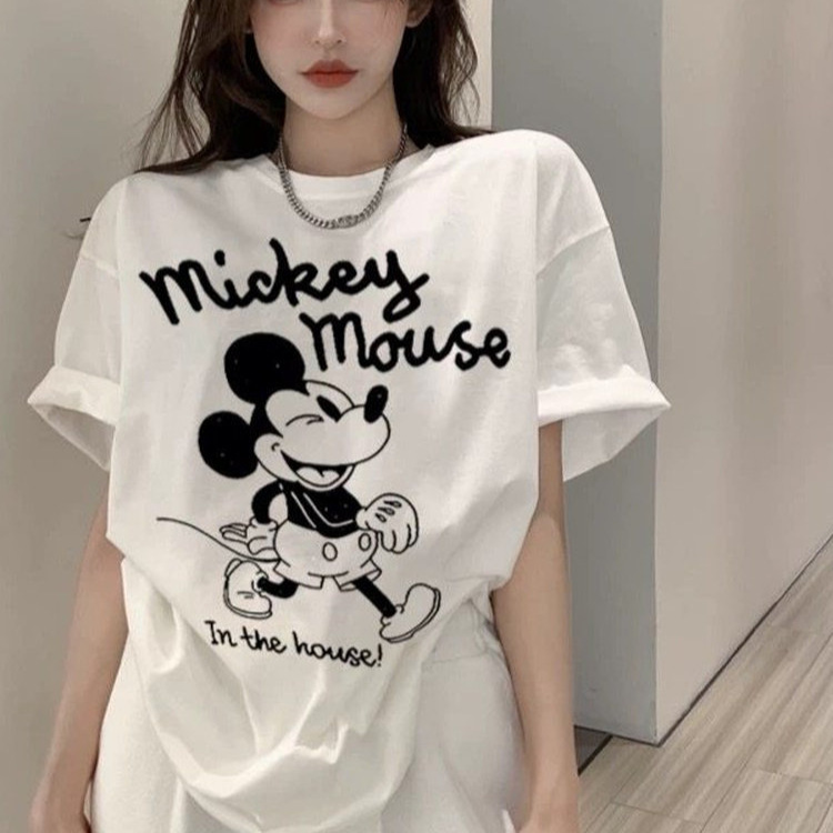 Plus Size for Fat Girls 150kg Cute Mickey Print Short Sleeve T-Shirt 2026 Summer New Loose Design Couple Top