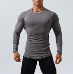 GYMBULL trendy striped solid color fitness long-sleeved men's basketball running training elastic quick-drying sports T-shirt clothes