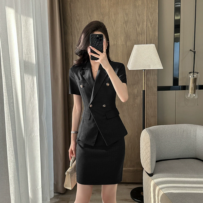 Расширенный оттенок серый костюм костюм женский летний тонкий высокий класс профессиональный костюм с короткими рукавами костюм комбинезон комбинезон