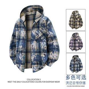 2025 New Jacket Men's Spring & Fall American Retro Handsome Shirt Contrast Stripesd Hooded Jacket B5021-P56