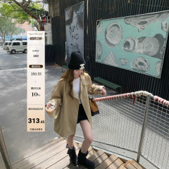 Hhyii 英伦假期 卡其色拼接中长款风衣外套女廓形显瘦高级感大衣