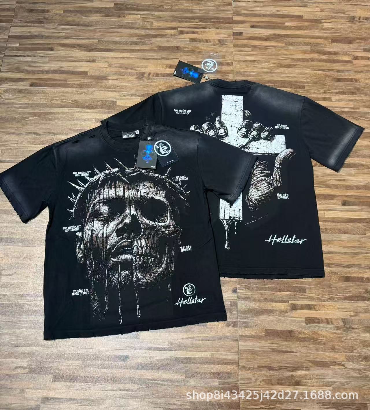 Hellstar Saints Global T-shirt Skull Crown of Thorns Black