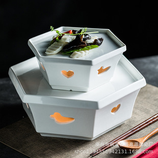 Ceramic Dry Pot Roast Duck Plate Alcohol Candle Heating Heat Preservation Oven Artistic Conception Tableware Features Hexagon Oven Cold Vegetable Plate