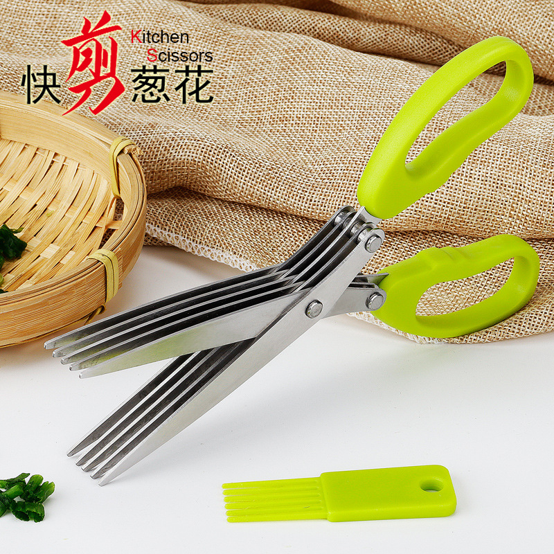 Tijeras de acero inoxidable tijeras multifuncionales para alimentos Cocina Para el hogar tijeras de cebolla vegetal de cinco capas tijeras de papel multicapa fuertes
