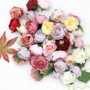 Simulated Rose Head Handmade DIY Garland Material Ins Style Retro Tea Floral Wedding Decoration Fake Flowers Wholesale