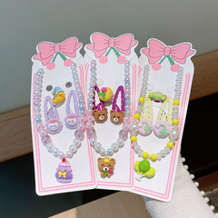 Korean Version Cartoon Children's Handmade Necklace Set with Highlighted Pearls, Colorful Cartoon BB Clasp for Little Girls, Princess Jewelry