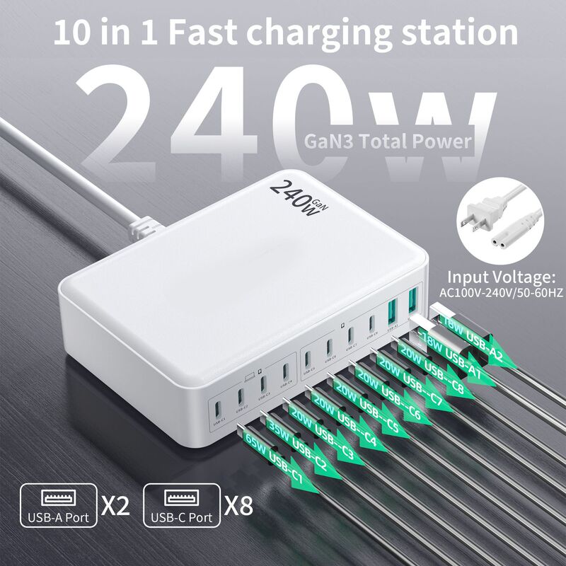 240W10 Port Charger 6C4A Multi-Port Charger Fast Charging Pd Charger Suitable for Iphone16 Charging