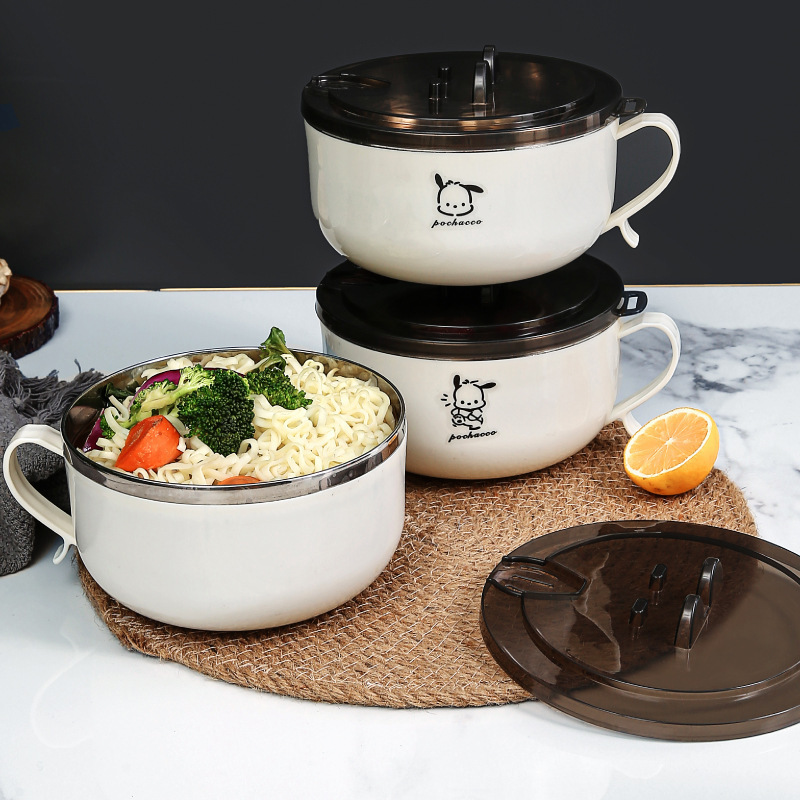 ステンレス製インスタントラーメンボウル 蓋付き食器 水切り可能 大容量インスタントラーメンボウル 寮生用 蓋付き兼用食器|undefined