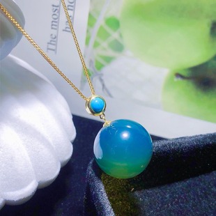 18MM Natural Mexico Blue Po Seiko Inlaid 18K Gold Pendant Boutique High Blue Water Quality Accessories Green Pine