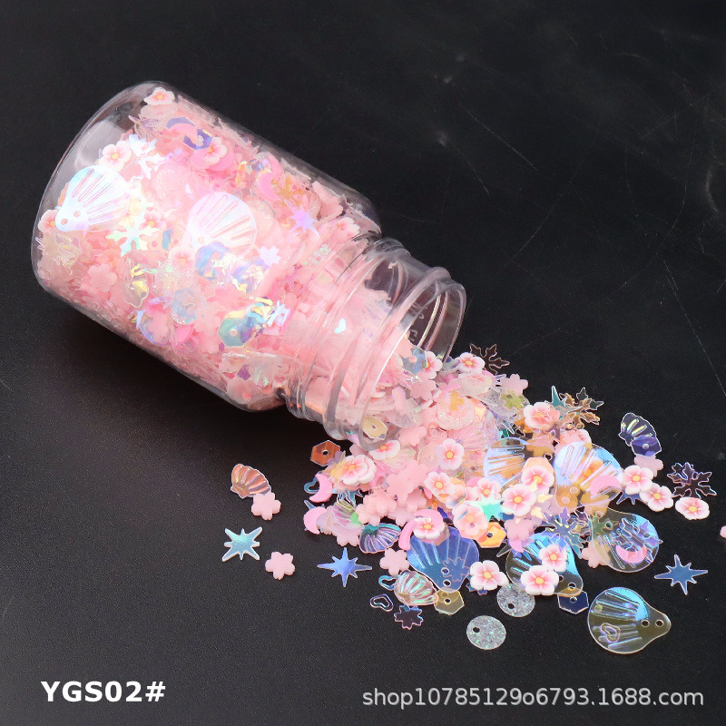 Internet celebridad efecto luminoso lentejuelas mixtas Concha mixta ciruela cóncava copo de nieve cuentas redondas DIY relleno Delgado