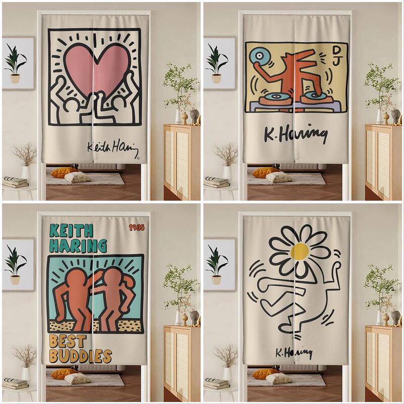Nordic pop style graffiti door curtain partition curtain bedroom bathroom art studio half curtain punch-free blocking curtain