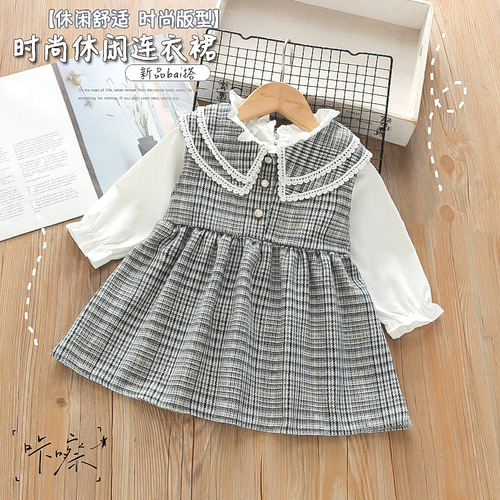 Girls Spring and Autumn New Dress Korean Style Girls Fashionable Vest Two-piece Dress Manufacturer Dropshipping