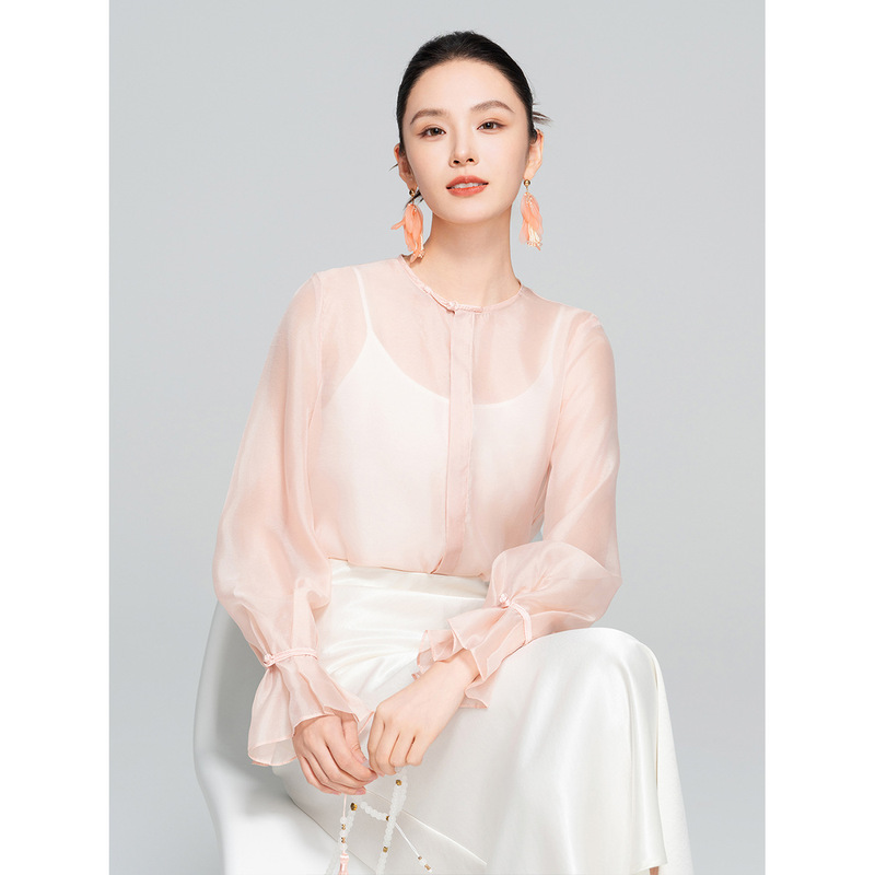 【Zhihe Tang】New Chinese Style National Shirt for Women, Round Neck with Flared Sleeves, Versatile New Shirt D002
