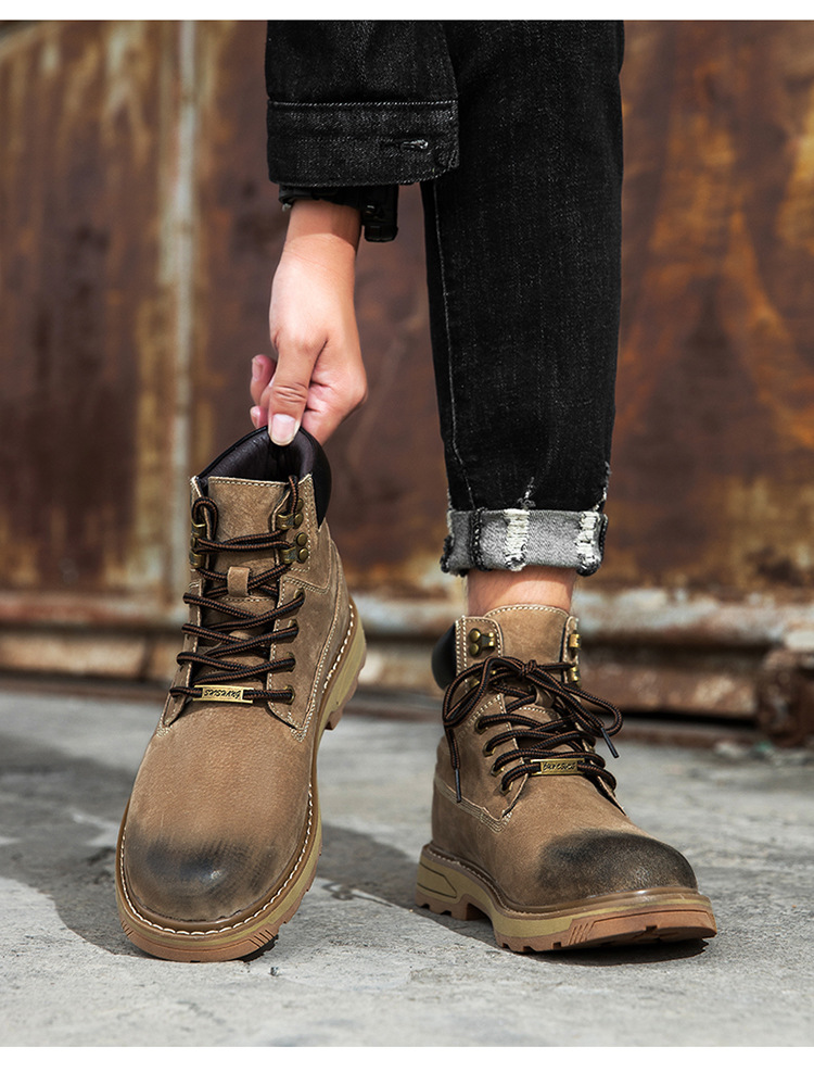 Ψηλές, μεγάλες κίτρινες μπότες, με στρώση κεφαλιού, δέρμα χοίρου, για υπαίθριες δραστηριότητες και ζεστά ανδρικά παπούτσια από κασμίρ_voghion.com