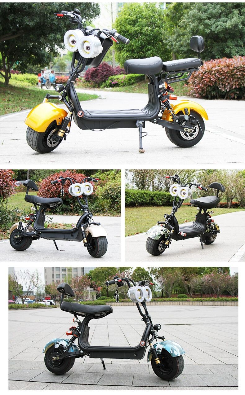 Mini Harley, yellow Harley, double-seater folding electric scooter, adult scooter for carrying children, wide-tire scooter