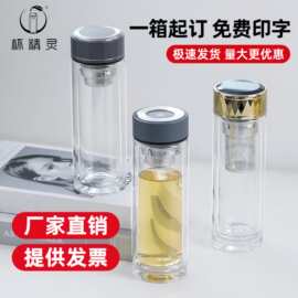 水杯定制logo礼品杯高硼硅玻璃杯大容量加厚水杯双层隔热玻璃茶杯