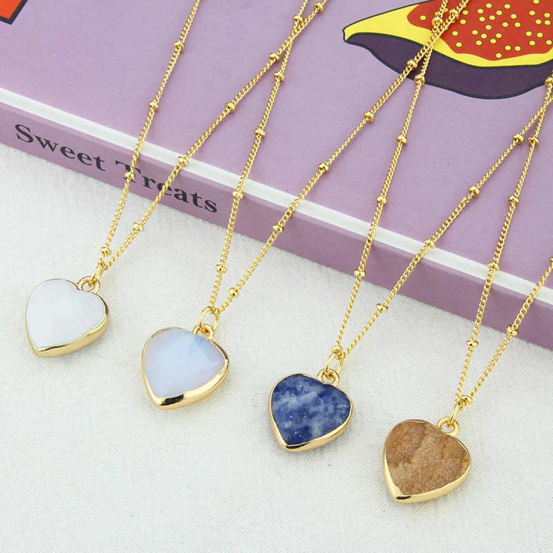 new temperament heart stone pendant copper necklace wholesale