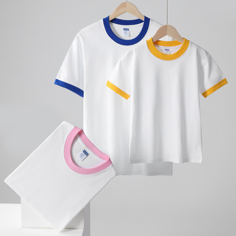 Cross-edge T-shirt parent-child kindergarten class clothes diy short-sleeved cotton graduation school uniform round neck color matching sports sports T-shirt