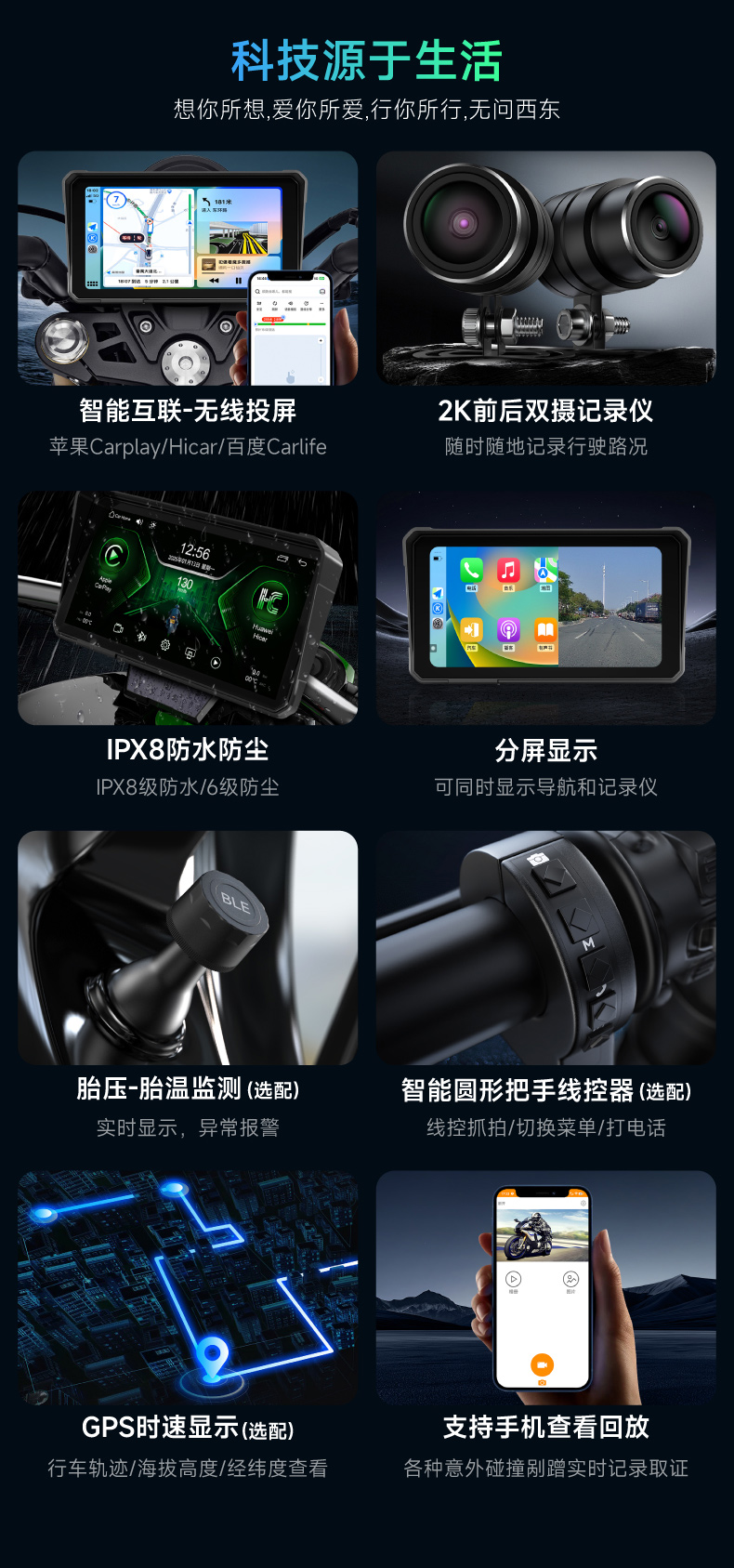 Motorcycle Driving Recorder, Smart Car Front and Rear Dual-Lens Navigator All-In-One Machine