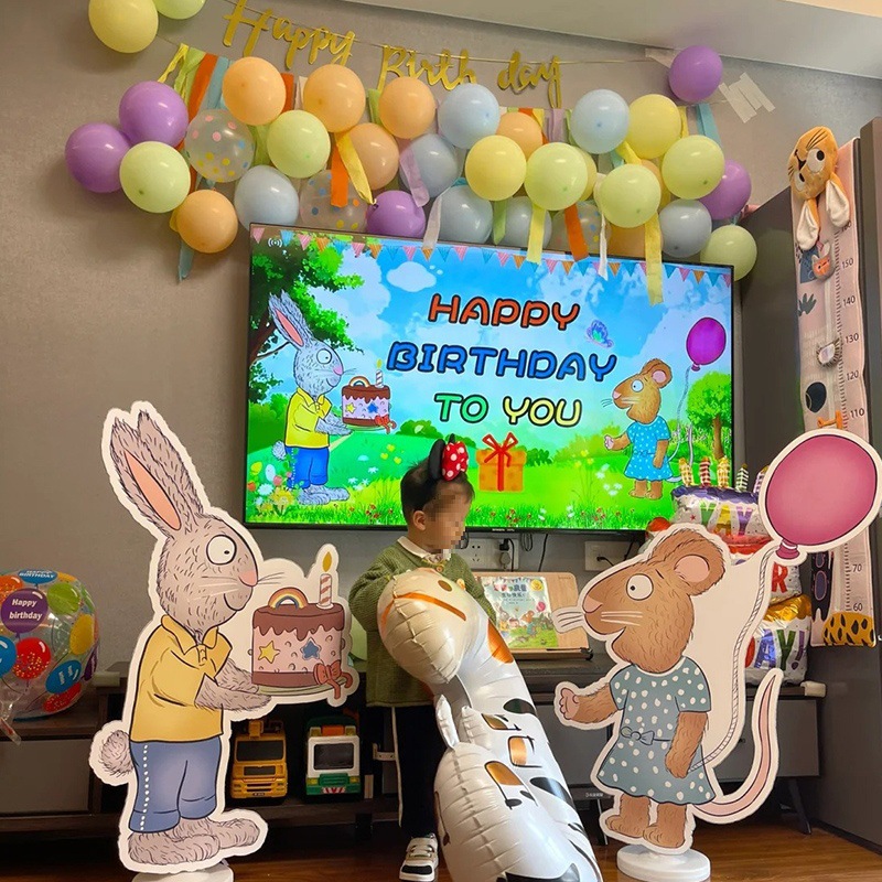 小红书同款波西和皮普主题男女孩生日装饰品气球宝宝周岁派对板