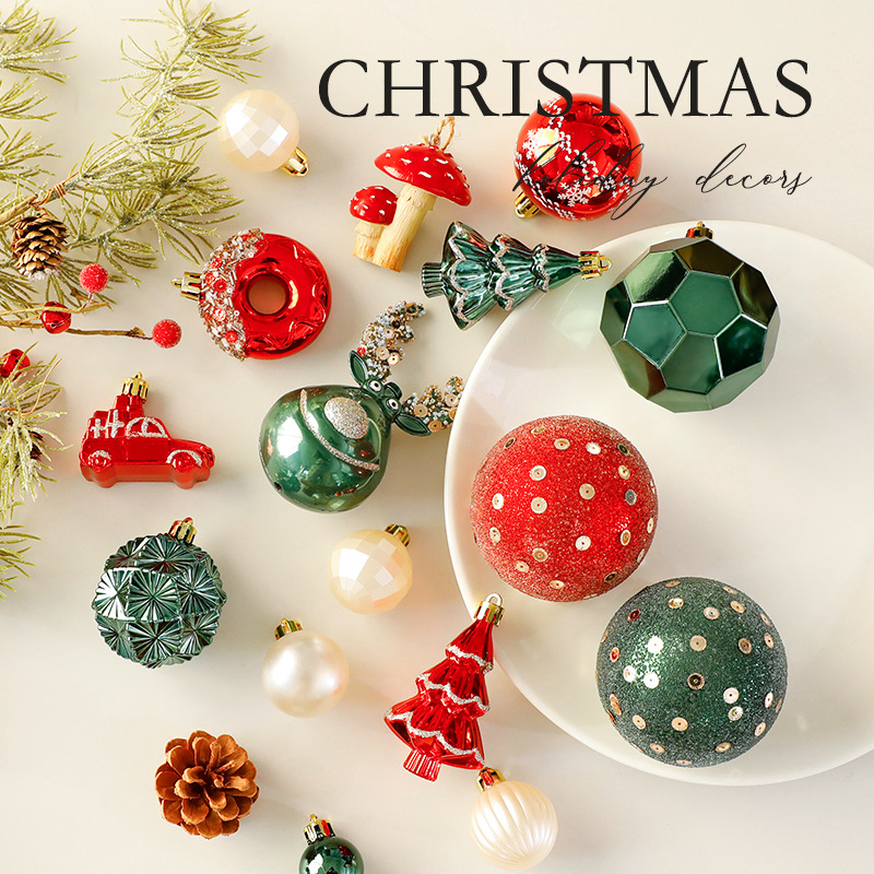 Decoraciones de Navidad Bolas de Navidad rojo, blanco y verde manchas Bolas de Navidad colgantes de árboles de Navidad dibujadas a mano Bolas de Navidad plásticas