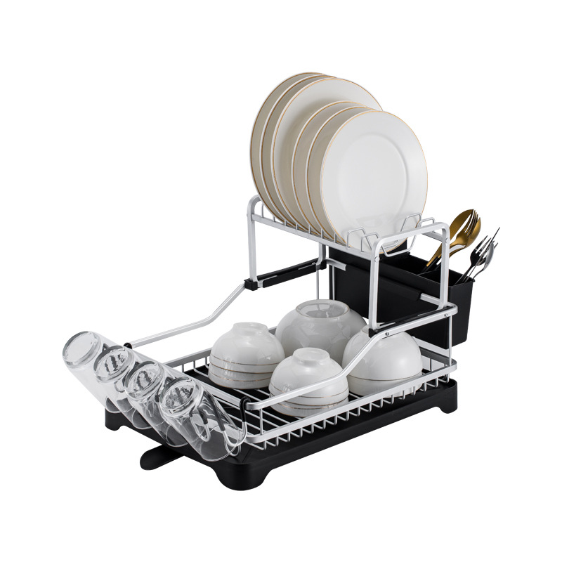 Ventas directas de fábrica de estantes para platos de cocina de aluminio de doble capa de aleación de aluminio, desmontaje y desagüe, estantes para platos, estantes para cocina
