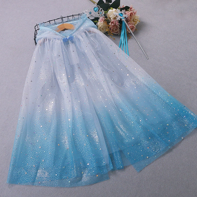 Новый Frozen Frozen плащ для Хэллоуина Aesa Плащ Звезды Печать Детские Платки Платье
